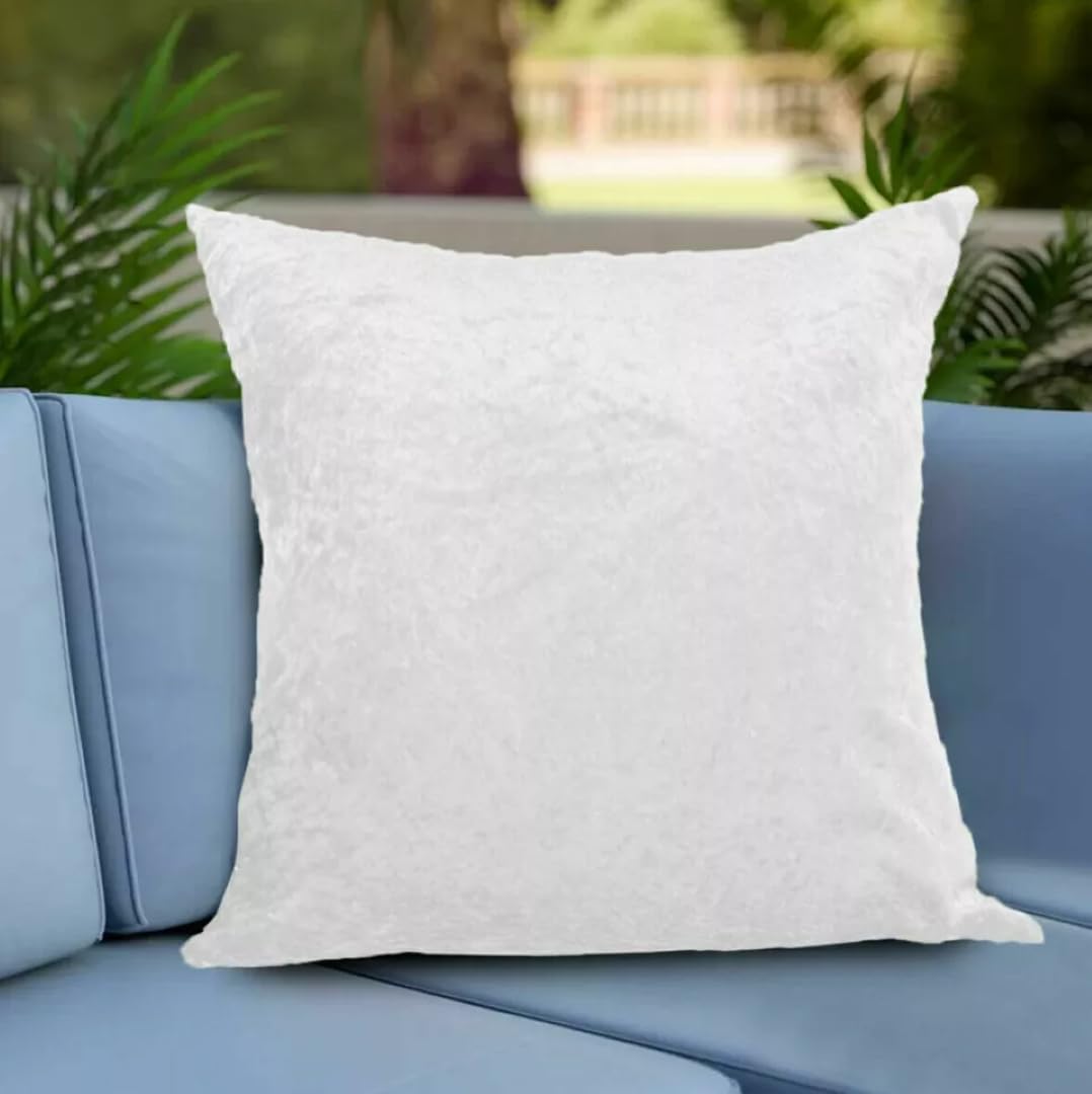 PRIME LINENS Crushed Velvet Cushion Covers 58x58Cm - Square Throw Cushion Covers Pack of 2 - Luxury Style Cushion Case for Sofa Bedroom (Santiago White, Filled Cushion 23''x23'')