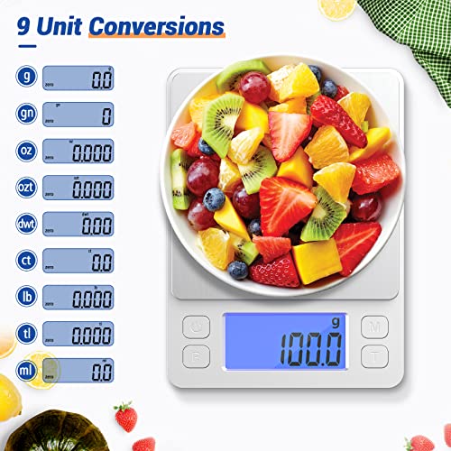 Kitchen Food Scale, Rechargeable Scale For Food Ounces And Grams, High Precision Digital Scale Used For Baking, Coffee Making, With Lcd Display And 2 Trays #TOP1