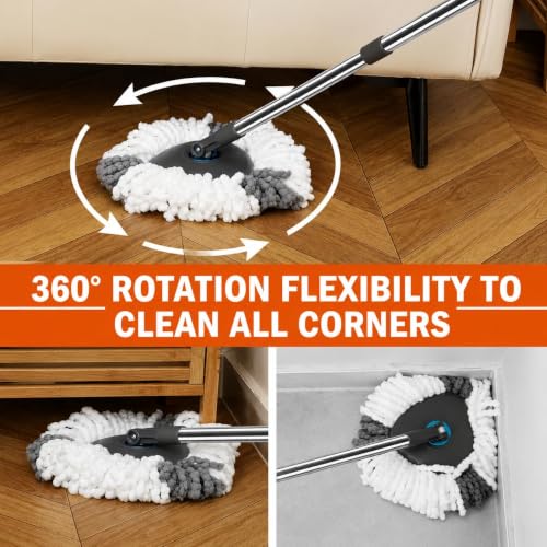 Image of 360 Spin Mop with Bucket, Dual Drive Floor Cleaning System,Stainless Steel Wringer,Super Absorbent Microfiber Mop Heads, Self-Wringing Mop Set with 2 Refills