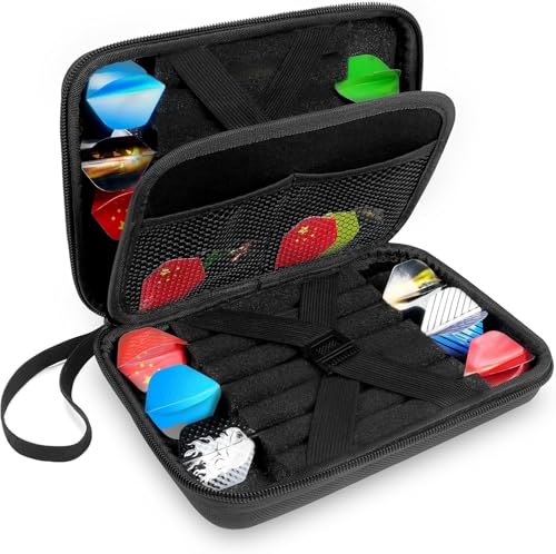 Flintronic Bolsa de Dardos con 12 Dardos de Acero o Blanda, con Bolsillos para Almacenamiento de Plumas, Puntas y Varillas