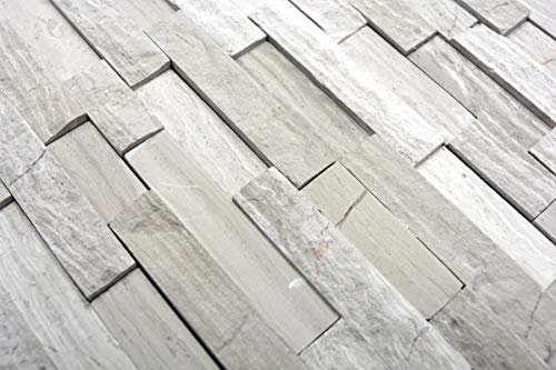 Mosaico Splitface in Marmo, Parete in Pietra Naturale, Brick Grigio Chiaro a Strisce, Rivestimento per Parete - MOS40-3D20