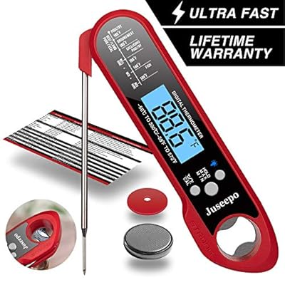 Juseepo Waterproof Digital Instant Read Meat Thermometer - Ultra Fast Thermometer with Backlight & Calibration for Kitchen, Outdoor Cooking, Grill BBQ, and Liquids(Red)