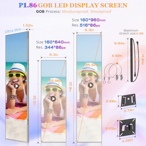 Image of P1.86 Ultra-Thin Programmable LED Sign, 25.2 inch x 6.3 inch Full Color Digital Display with APP & PC Control, DIY Text Image Video Editing High-Resolution GOB LED Advertising Screen for Business
