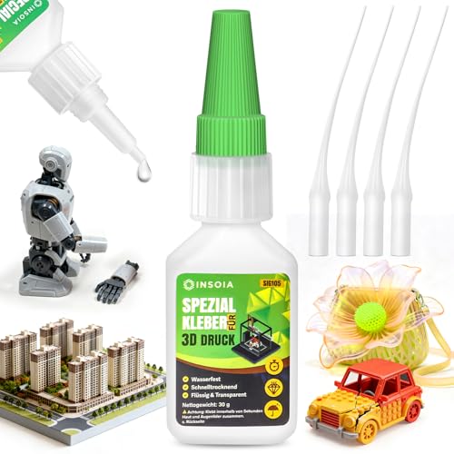3D Druckkleber Extra Stark Wasserfest – 30g Set mit Sekundenkleber & Anti-Austrocknung – Super Kleber für PLA, ABS, PETG, TPU – Kontaktkleber Transparent & Flexibel - 3d Drucker Zubehör
