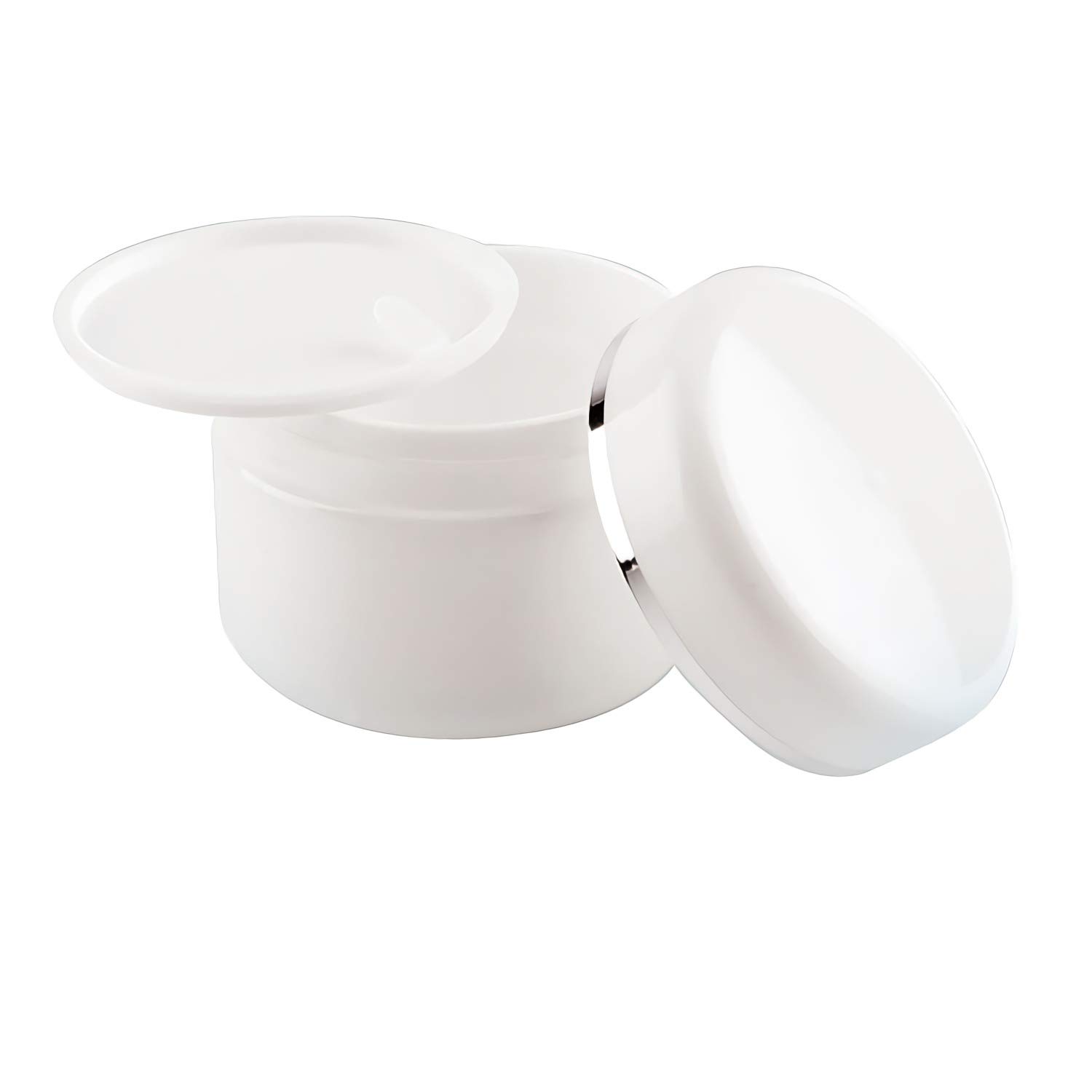 20 Pezzo Barattolo Vuoto di Plastica Bianca da 50 ml con Nastro d'argento Barattolo di Cosmetico Contenitore per Prodotti di Cosmetica Creme Balsami Labbra con 5x spatole