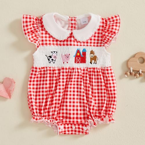 Baby Girl Western Clothes Cute Ruffle Cow Embroidery Animal Farm Romper Newborn Cowgirl Bodysuit2