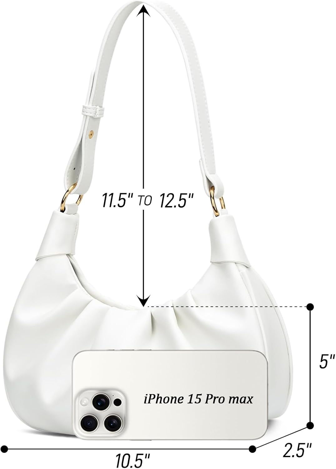 KKXIU Shoulder Bag Crescent Handbag Ruched Purse Underarm Bag Mini Hobo for Women,Detachable Gold Chain Crossbody Bag - Image 4