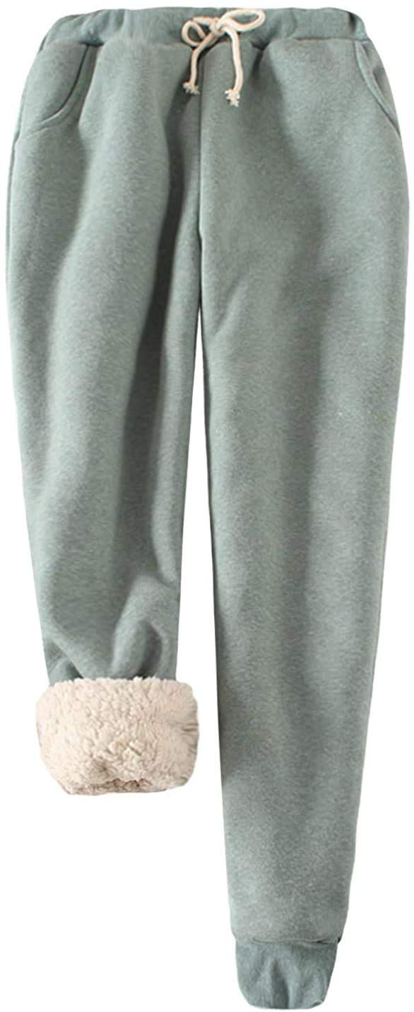 Lazutom Women's Green Warm Sherpa Lined Athletic Sweatpants Winter Active Running Jogger Fleece Pants (Uk 10, )