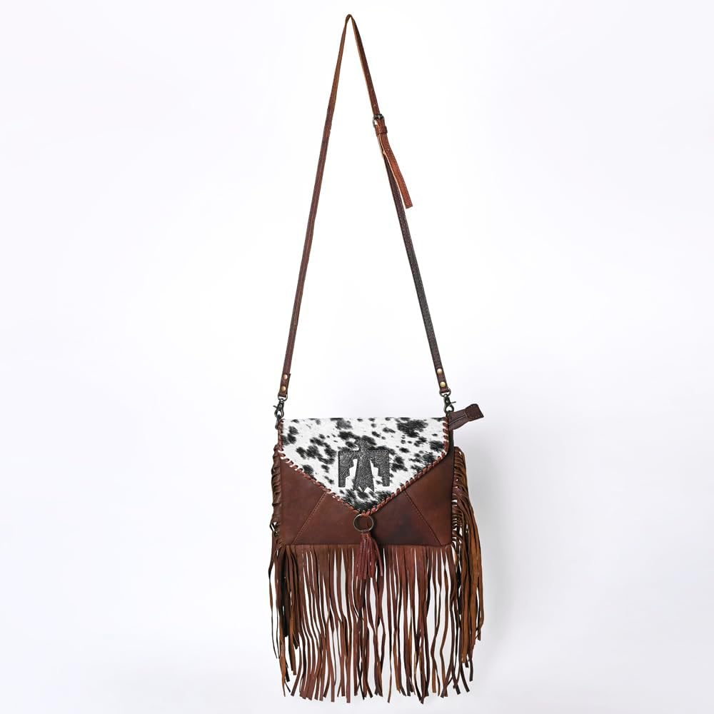 Envelope Embossed Hair-On Genuine Leather Women Bag Western Handbag Purse | Womens Handbags Belt for Summer