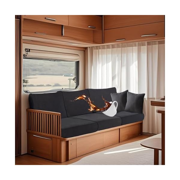 Rv Dinette Cushion Covers, Waterproof Stretchy Camper Cushions Cover Dinette Booth Seats with Tie-up Bench Seat Covers Jacquard (Med Grey,W 39-49 in, D 20-28 in)