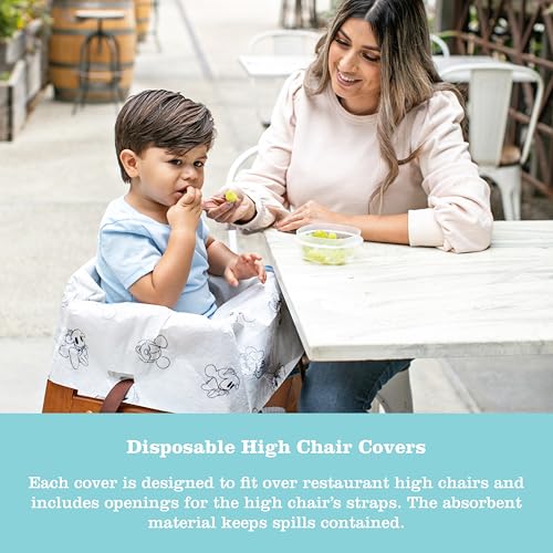 Image of J.L. Childress Disney Baby Disposable Dining Out Bundle 3 Pack - Mickey | Each bundle includes high chair cover, ColorMe placemat & baby bib making on-the-go travel meals cleaner, easier & more fun!