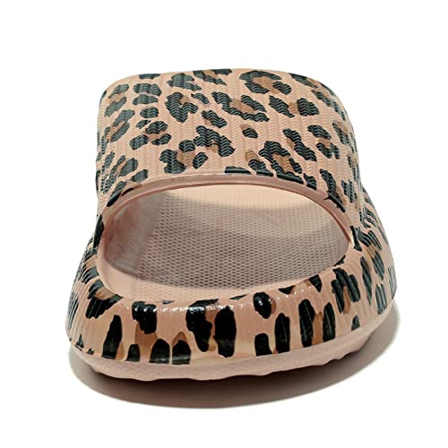 Newdenber Women's Pillow Slides Slippers Soft Cushioned Thick Sole Shower Bathroom Indoor Outdoor House Slide Sandals (9-10 Women, Leopard) #TOP2