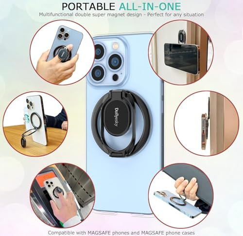 Image of Doflyesky Magnetic Phone Ring Holder for Magsafe Phone Grip, Double-Sided Magnetics Adjustable Gym Finger Ring Grip Kickstand, Removable Phone Grip, for iPhone, iPad and Smartphones(Brown)