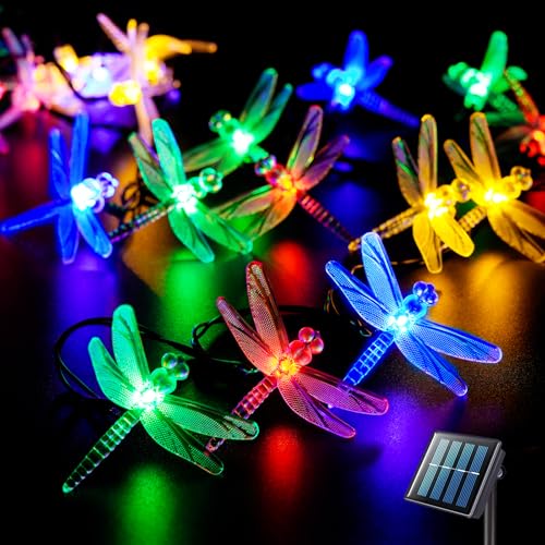 JMEXSUSS Dragonfly Solar String Lights Outdoor, 25.6FT 30 LED Waterproof Solar Fairy Lights, Solar...