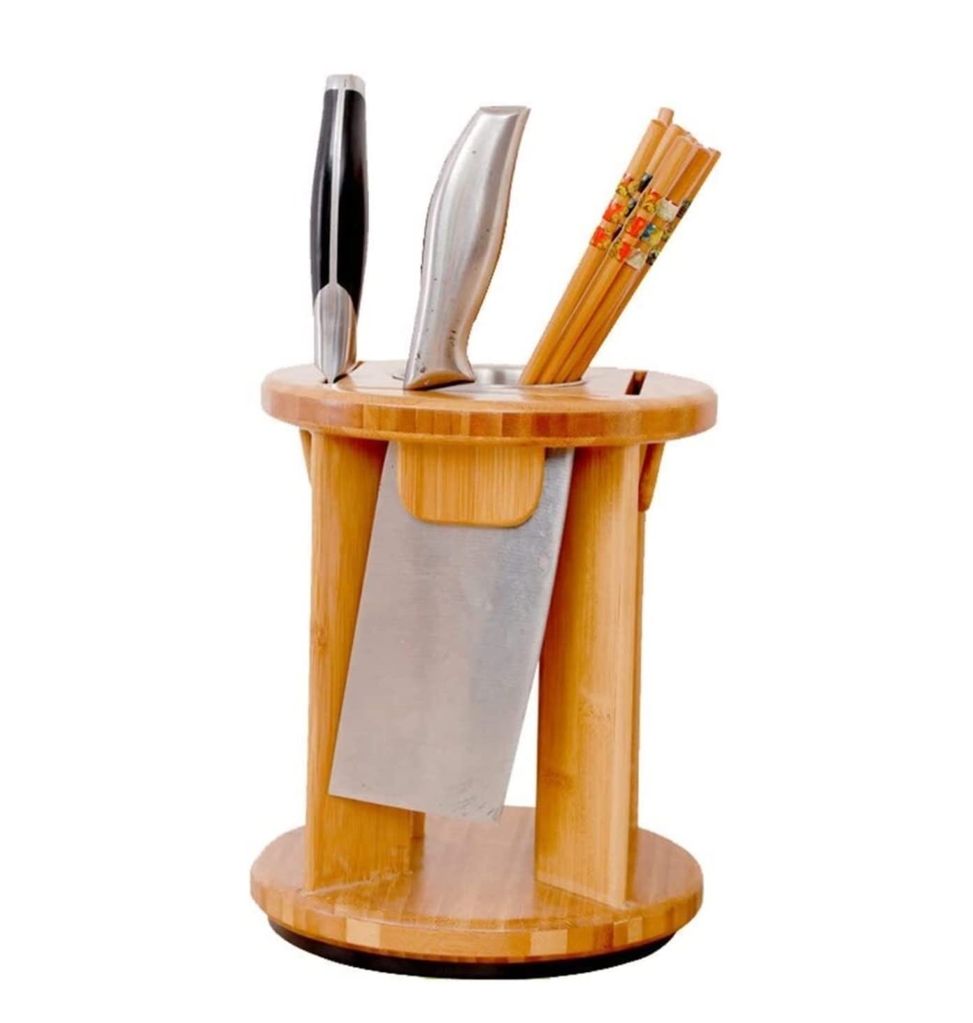 Stojak Kuchenny na Noże Bez Noży, Blok Noża Bambusowy Uchwyt Na Noże Do Przechowywania Organizator Stojak Wystawowy Kuchni Z Klatką Pałeczki Knife Block
