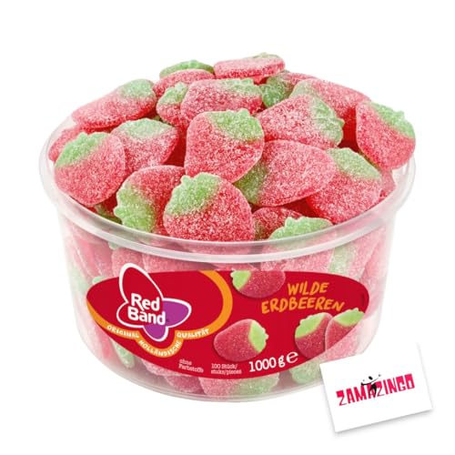 Red Band Wilde Erdbeeren Fruchtgummi 100 stk. 1200g | Ohne Farbstoffen | saurer Geschmack für Naschkatzen | Teilen und Verschenken + Zama4Zingo Karte (Wilde Erdbeere)