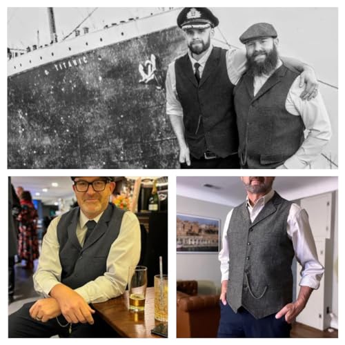 Tuikayoo Men's Tweed Suit Vintage Vest Herringbone Wool Prom Waistcoat Groomsmen3