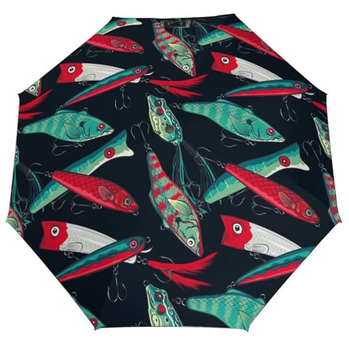VOSERY - Señuelo de pesca compacto para la lluvia - Portátil 3 plegable pequeño paraguas para sol paraguas de viaje para mujeres hombres con elementos esenciales de viaje