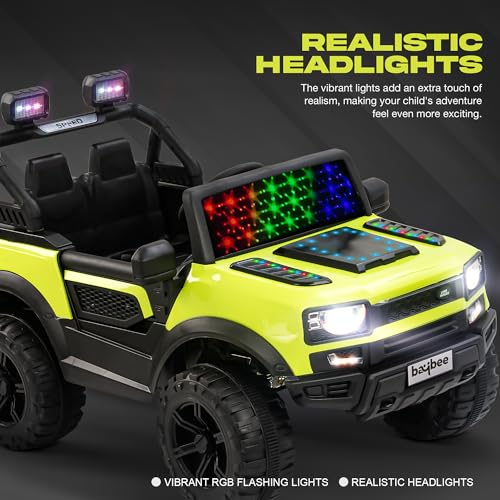 Image of Baybee Rover 4x4 Battery Operated Jeep for Kids, Ride on Toy Kid Car with RGB Windshield Light & Music | Baby Big Battery Cars | Electric Jeep Car for Kids to Drive 2 to 6 Years (Fluorescent Green)