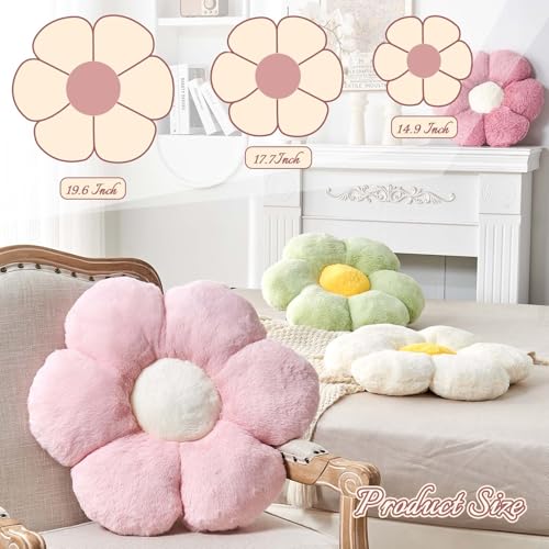 Image of Kcvvcr Beige Flower Pillow, Cute Decorative Flower Shaped Throw Pillow with Faux Rabbit Fur, 14.9 inch Soft Daisy Plush Floor Cushion Aesthetic Room Decor for Bed Sofa Couch