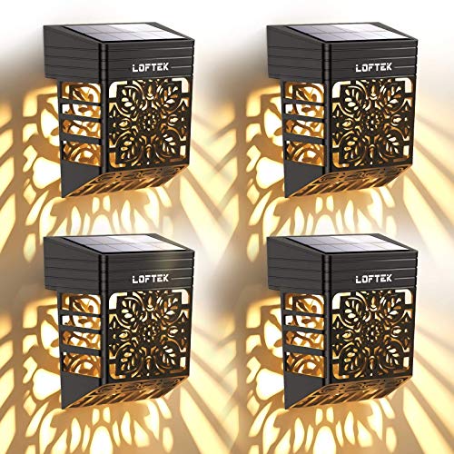 LOFTEK Solar Deck Lights, Solar Fence Lights, Decorative Outdoor Lights, Permanent On All Night, Waterproof Fence Post Solar Lights for Garden, Front Door, Patio, Backyard, Step, Warm White, 4 Pack