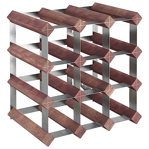 vidaXL Brown Wine Rack - Solid Pine Wood and Galvanized Steel - 12-Bottle Storage - Rustic Home Decor - Living Room, Kitchen, Dining Room Accessory