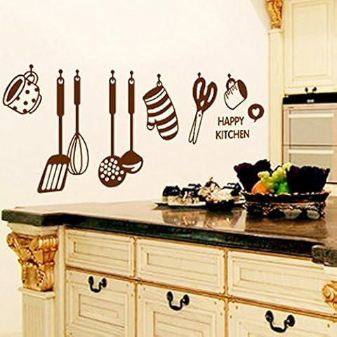 PHOTNO DIY Removable Happy Kitchen Wall Decal Vinyl Home Decor Wall Stickers New Cover