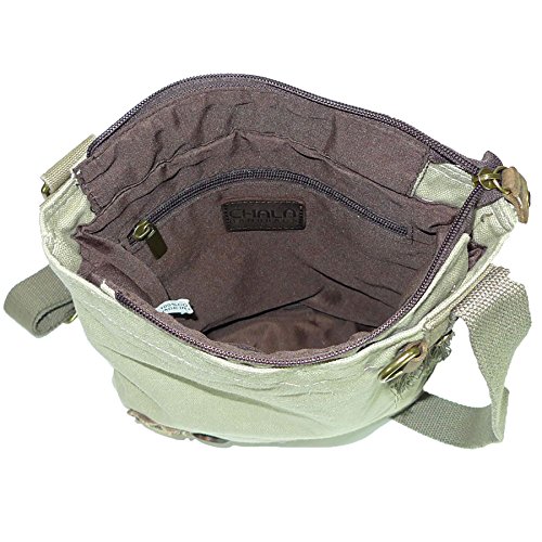 CHALA Womens' Canvas Patch Crossbody Handbag with Keyfob- Sand (Lazzy Cat)3