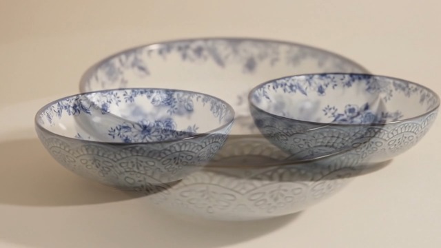 Handmade Stoneware Ceramic Bowl with Cobalt Blue Stripe Pattern As Decoration Stock Illustration