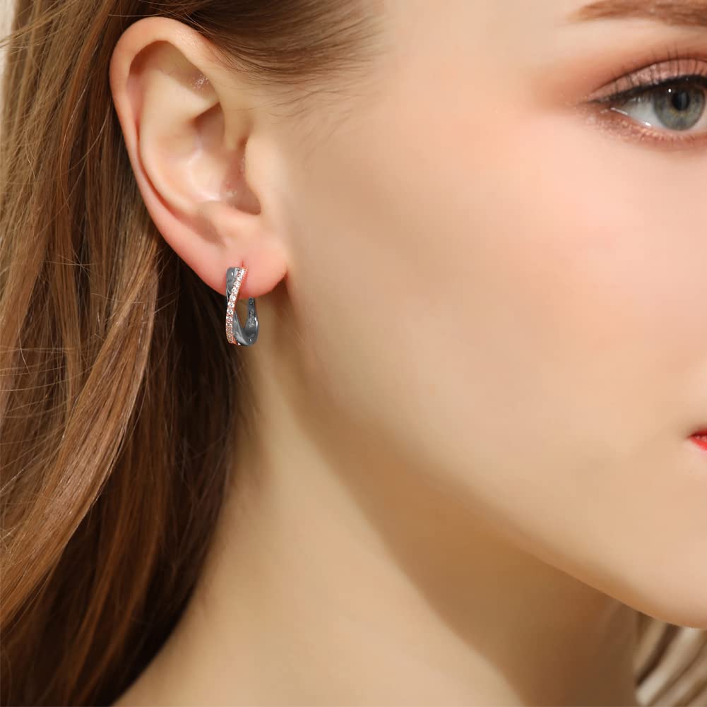 YOURDORA Donna Orecchini a Cerchio Originali in Argento 925 Zirconi Anello Contorto Idea Regalo Gioielli