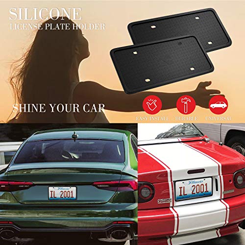 XCLPF Silicone Black License Plate Frame Covers 2 Pack- Front and Back Car Plate Bracket Holders. Rust-Proof, Rattle-Proof, Weather-Proof ( Black) - Thumbnail 6