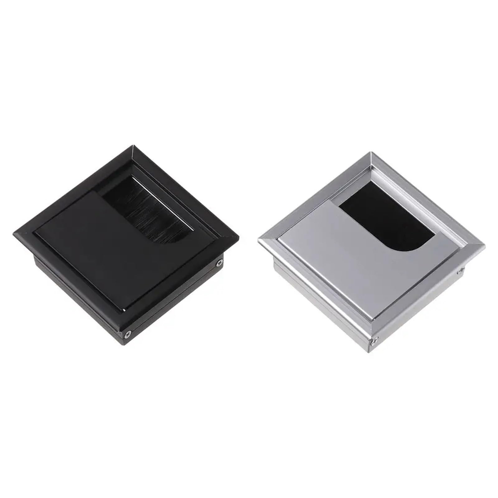 Desk Cable Grommet 10pcs Aluminum Alloy PC Desk Rectangle Wire Cable Grommet Office Table Hole Cover Outlet Port with Brush(Black-80x80mm)