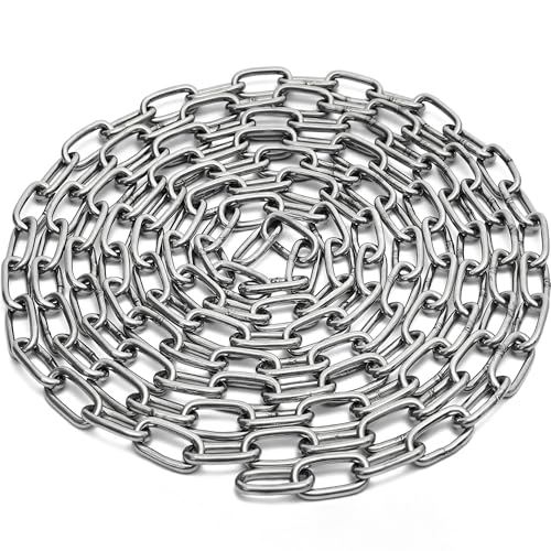 5/32in 304 Stainless Steel Jack Chain(50Ft), Small Metal Chain Link, Light Duty Chains, for Hanging,Lifting,Securing,Swing, 20–1900 lbs Load Capacity, Outdoor & Indoor Industrial Use