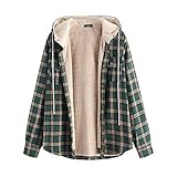 ZAFUL Beiläufig Plaid Fleece Jacke Unisex Herren Tunnelzug Mit Kapuze Mantel Fuzzy Hoodie(GRÜN,S)