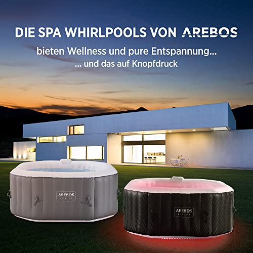 Arebos Whirlpool | Aufblasbar | In- & Outdoor | 154x154 cm | 4 Personen | 110 Massagedüsen | mit Heizung | 600 Liter… – Bild 5