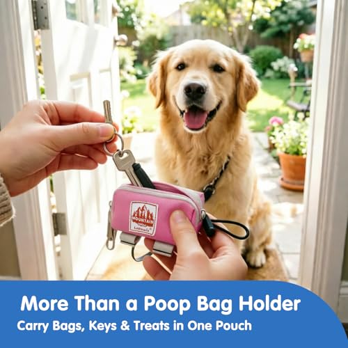 Image of Dog Poop Bag Holder Zippered Pouch, Portable Waste Bag Dispenser with 1 Metal Clip, Fashion Color Matching Canvas Holder for Leashes - Pink
