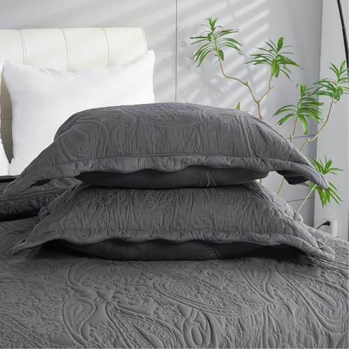 Image of EVENHUG Oversized King Bedspreads California King Quilt Set with Pillow Shams Extra Wide Large King Size Quilts Lightweight Coverlet Bedding Sets Dark Grey 120 inchx120 inch