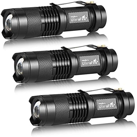 ULTRAFIRE 3 Pack Mini Flashlights Focus Adjustable SK68 Single Mode Tactical LED Flashlight, Ultra Bright 300 Lumens Torch