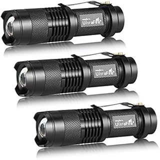 3 Pack UltraFire Mini Flashlights Focus Adjustable SK68 Single Mode Tactical LED Flashlight, Ultra Bright 300 Lumens Torch