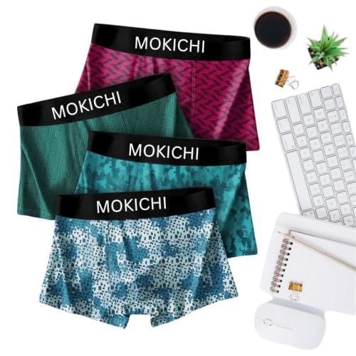 Image of Men's Microfiber Boxer Briefs Pack of 4 | Soft Stretch Breathable Innerwear | Moisture Wicking Printed Trunks | Comfortable Elastic Waistband | Regular Fit Underwear for Men