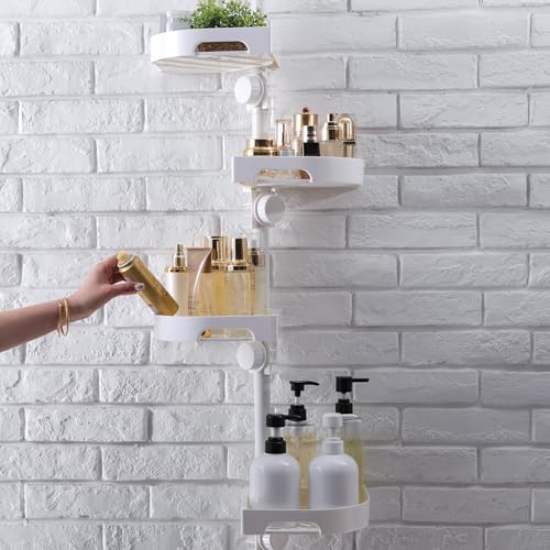 Image of shuang qing 4-Tier Corner Shower Caddy Tension Pole Organizer, White