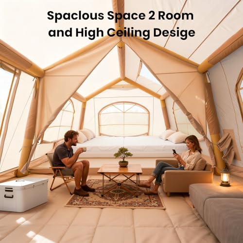 Image of Inflatable Tents for Camping, Blow Up Tent with Hand Pump, Easy Setup Inflatable Hot Tent with Stove Jack, Waterproof Oxford Air Glamping Tents for Camping Adult 4 /6 /8 /10 /12 Person Upgrade Version