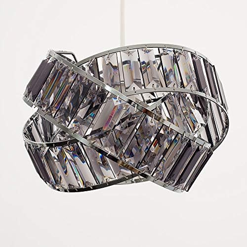 MiniSun Modern Polished Chrome & Smoked Acrylic Jewel Intertwined Rings Design Ceiling Pendant Light Shade
