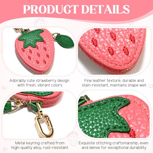 Strawberry Purse Charm - Cute Mini Leather Coin Pouch Keychain for Backpack Decoration, Fruit Keychain Gift for Women Girls3