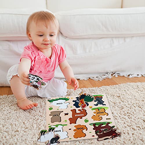 Image of Webby Wooden Farm Animals Montessori Educational Pre-School Puzzle Board Toy for Boys and Girls, Kid