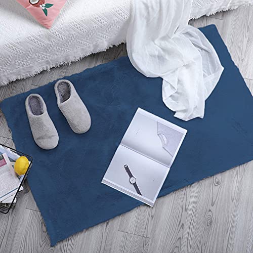 Image of Luxe Home Rabbit Fur Soild Bath Mat Super Soft, Anti-Slip, Washable, Rectangle, for Bathroom Door Mate, Bedroom Door Mats (Blue, 45x75 cm)