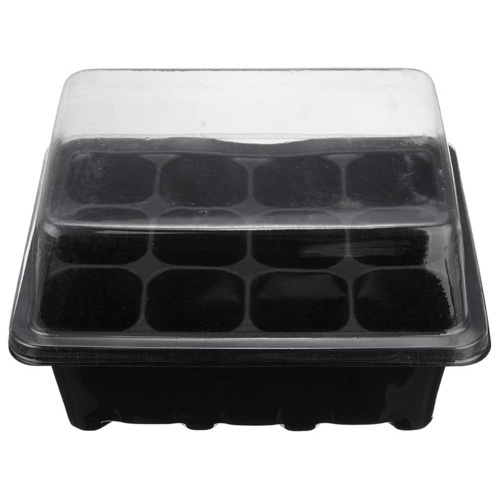 Garden 12 Cell Hole Propagation Box Kit with Dome, Tray, Inserts (Black and Transparent)