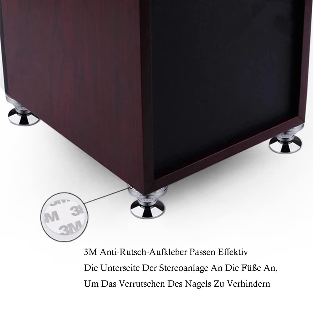 4 sztuki kolców głośnikowych z regulacją wysokości ze stali nierdzewnej HiFi amortyzator nóżek do subwoofera, gramofonu, wzmacniacza CD DVD, kolor srebrny