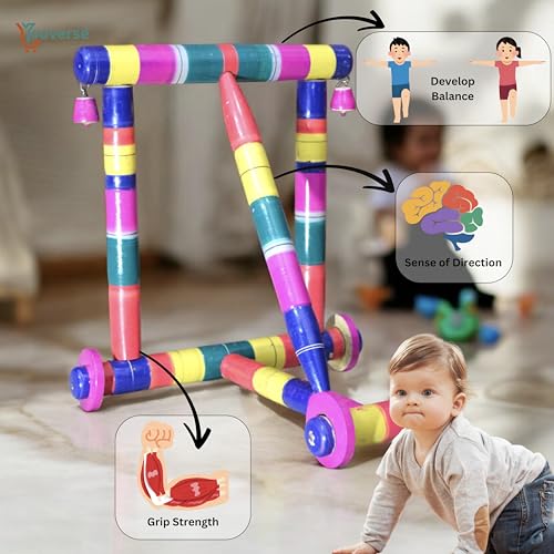 Image of Traditional Wooden Baby Walker for 9-18 Months | Nadavandi Push Walker for Kids | Handmade Push Walker | Baby Push Wagon & Activity for First Steps | Sturdy & Safe for Baby (Multicolor)