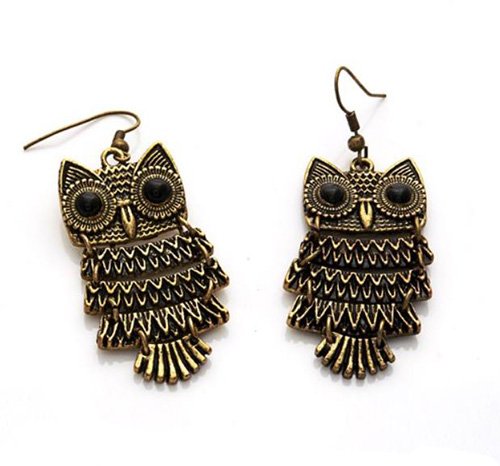 New Fashion Chic Retro Style Cute Animal Owl Dangle Ear Hook Earrings Bronze